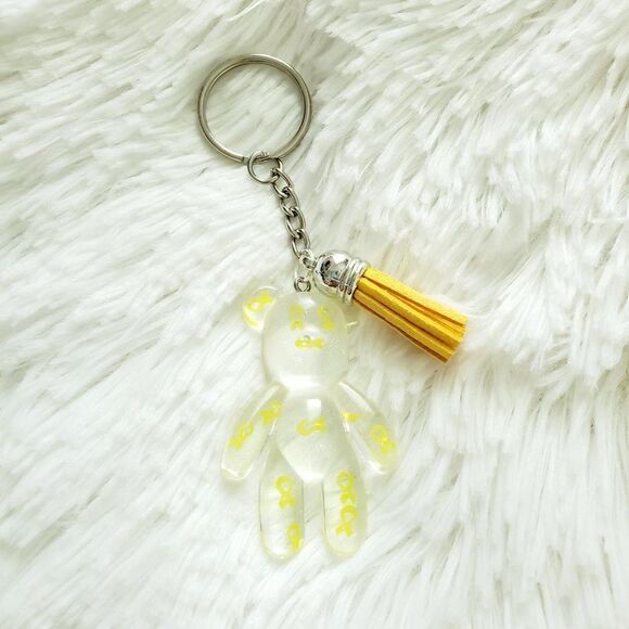 Yellow Awareness Ribbon Bear Tassel Keychain - Picture 5 of 8